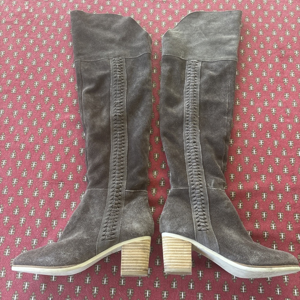 Coconuts By Matisse Brown Over Knee Boot Suede Braided Sides Size 7 Boho Cowboy
